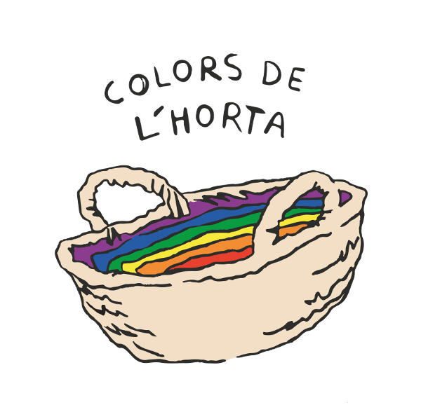 Capazo con el interior con los colores de la bandera LGTBI+ se puede leer el texto "Colors de l'Horta"