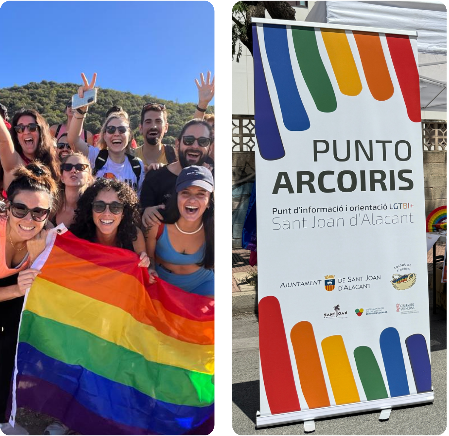 Una foto de una de las convivencias en la naturaleza organizadas por la asociación y otra foto de uno de nuestros puntos arcoiris.